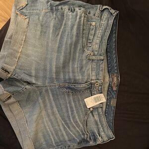 Torrid Blue Jean Shorts with Frayed Hem and Vintage Wash